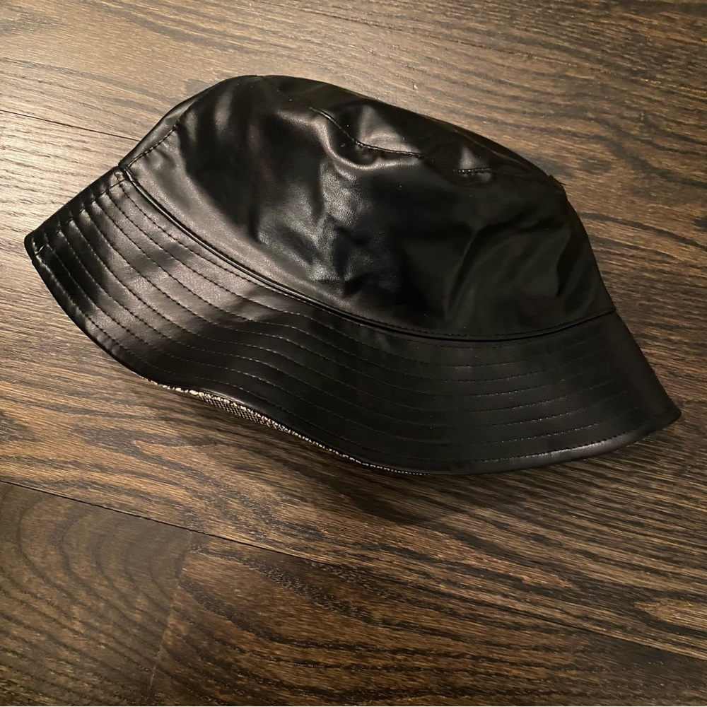 leather bucket hat with plaid lining